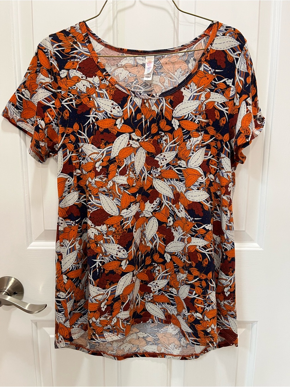 LulaRoe Floral Scoop Neck Top in Orange and Navy